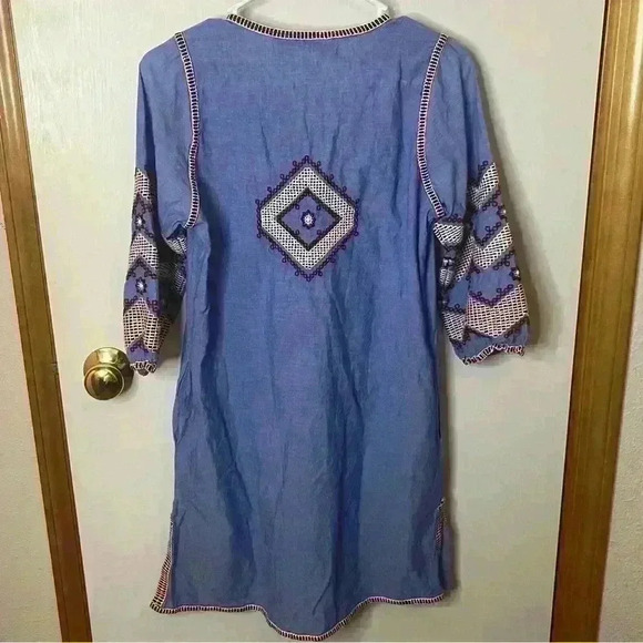 Gretchen Scott Crocheted Tunic Dress Women Small Blue Red/white Tassel Mini - Picture 8 of 10